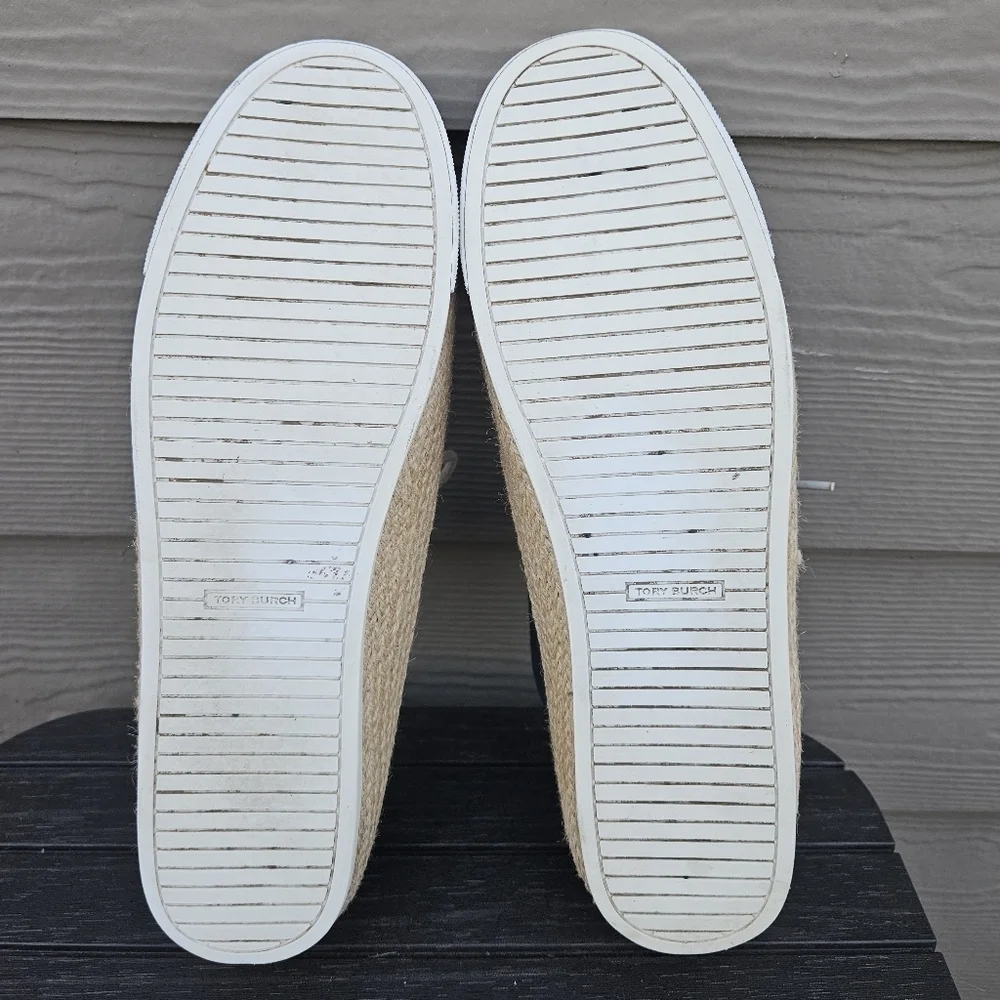 Tory Burch Platform Espadrille Sneakers Navy Blue Canvas & Jute Women's Size 11